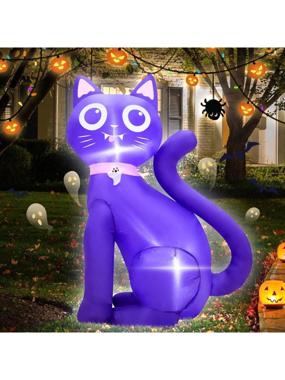 🎃3.5FT Halloween Inflatable Purple Cat Horror Blow Up Decor Party Holiday